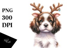 Pastel English Springer Spaniel with Reindeer Horns PNG Product Image 1
