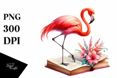 Vibrant Flamingo on Book Clipart Product Image 1