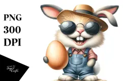 Goofy Bunny with Vintage Hat and Big Egg PNG Product Image 1