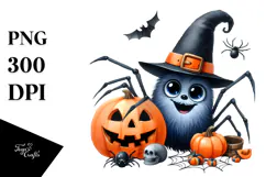 Funny Halloween Spider Watercolor | Sublimation | Clipart Product Image 1