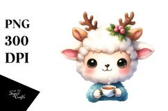 Watercolor Lamb with Reindeer Horns PNG Product Image 3