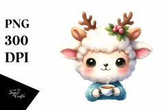 Watercolor Lamb with Reindeer Horns PNG Product Image 3