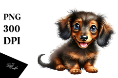 Happy Dachshund with Big Eyes Watercolor PNG Product Image 1