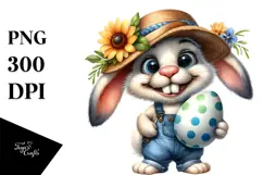 Goofy Bunny with Vintage Hat and Flower, Transparent PNG Product Image 1
