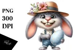 Goofy Bunny with Vintage Hat and Flower, Transparent PNG Product Image 1