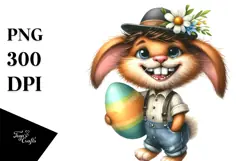 Goofy Bunny with Vintage Hat and Flower, Transparent PNG Product Image 1