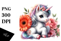 Cute Baby Unicorn with Gerbera Clipart Product Image 3