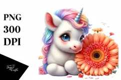 Cute Baby Unicorn with Gerbera Clipart Product Image 1