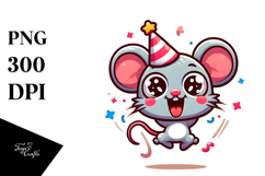 Cute Mouse with Party Hat Vector Art PNG Product Image 1