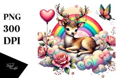 Adorned Deer on Cloud with Heart PNG Product Image 1