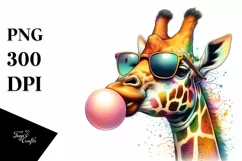 Quirky Colorful Giraffe Blowing Chewing Gum | Clipart Product Image 3