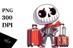 Silly Skeleton with Travel Suitcase PNG Product Image 1