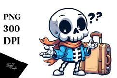 Silly Skeleton with Travel Suitcase PNG Product Image 1