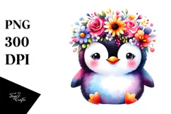Vibrant Flower Crown Penguin Clipart Product Image 1