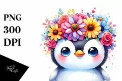 Cartoon-Style Penguin Watercolor Vibrant Colors | Product Image 3