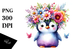 Cartoon-Style Penguin Watercolor Vibrant Colors | Product Image 1
