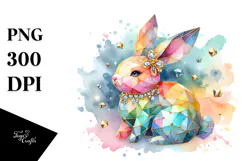 Colorful Diamond Bunny on Splashy Background PNG Product Image 1