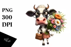 Confused Cow with Flower Bouquet | Sublimation Clipart Product Image 3
