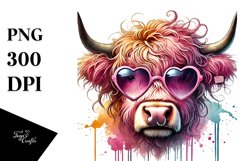 Pink Highland Cow with Sunglasses PNG Product Image 1