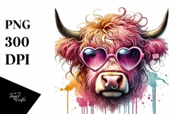 Pink Highland Cow with Sunglasses PNG Product Image 1