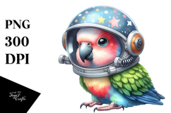 Cute Baby Parrot with Astronaut Helmet, Whimsical PNG Product Image 1