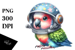 Cute Baby Parrot with Astronaut Helmet, Whimsical PNG Product Image 1