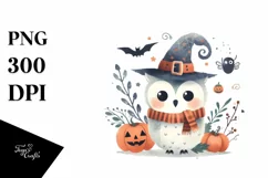 Watercolor Style Halloween Retro Owl PNG Product Image 1