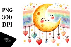 Colorful Smiling Moon with Hearts PNG Product Image 1