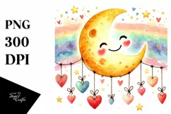 Colorful Smiling Moon with Hearts PNG Product Image 1