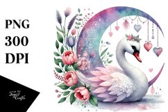Pastel Swan on Moon Watercolor Art Product Image 1