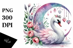 Pastel Swan on Moon Watercolor Art Product Image 1