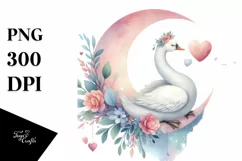 Pastel Swan on Moon Watercolor Art Product Image 1