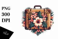 Vintage Tropical Flower Suitcase PNG Product Image 3