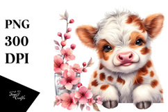 Watercolor Highland Cow Animal Print | Sublimation | Clipart Product Image 1