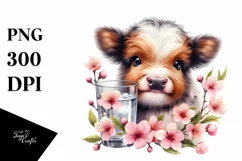 Baby Highland Cow Cherry Blossom | Sublimation | Clipart Product Image 3