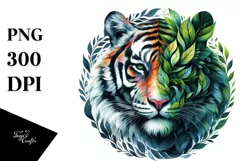 Abstract Vibrant Tiger with Leaf Body PNG Product Image 1
