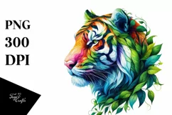 Abstract Vibrant Tiger with Leaf Body PNG Product Image 3