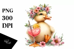 Watercolor Young Duck With Flower Wreath Product Image 3