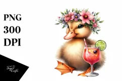 Watercolor Young Duck With Flower Wreath Product Image 3