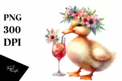 Watercolor Young Duck With Flower Wreath Product Image 1