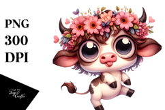 Cartoon Cow with Flower Crown, Playful PNG Product Image 1