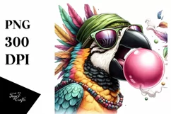 Quirky Colorful Bird Blowing Chewing Gum | Clipart Product Image 3