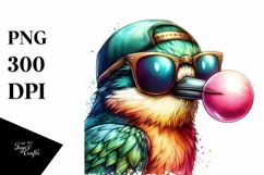 Quirky Colorful Bird Blowing Chewing Gum | Clipart Product Image 1