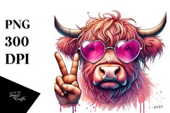 Pink Highland Cow with Sunglasses PNG Product Image 1
