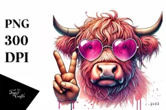 Pink Highland Cow with Sunglasses PNG Product Image 1