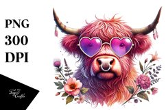 Pink Highland Cow with Sunglasses PNG Product Image 1