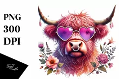 Pink Highland Cow with Sunglasses PNG Product Image 1