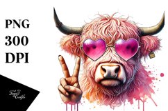 Pink Highland Cow with Sunglasses PNG Product Image 1