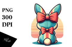 Retro Vintage Bunny Sitting, Watercolor PNG Product Image 1