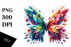 Abstract Vibrant Butterfly with Flowers PNG Product Image 1
